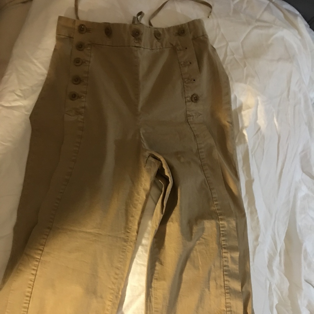 J CREW bohemian button front open , shoe string tie back pants